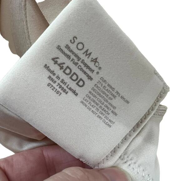 Soma Stunning Support Smooth Full Coverage Bra Beige Size 44DDD - Picture 3 of 5